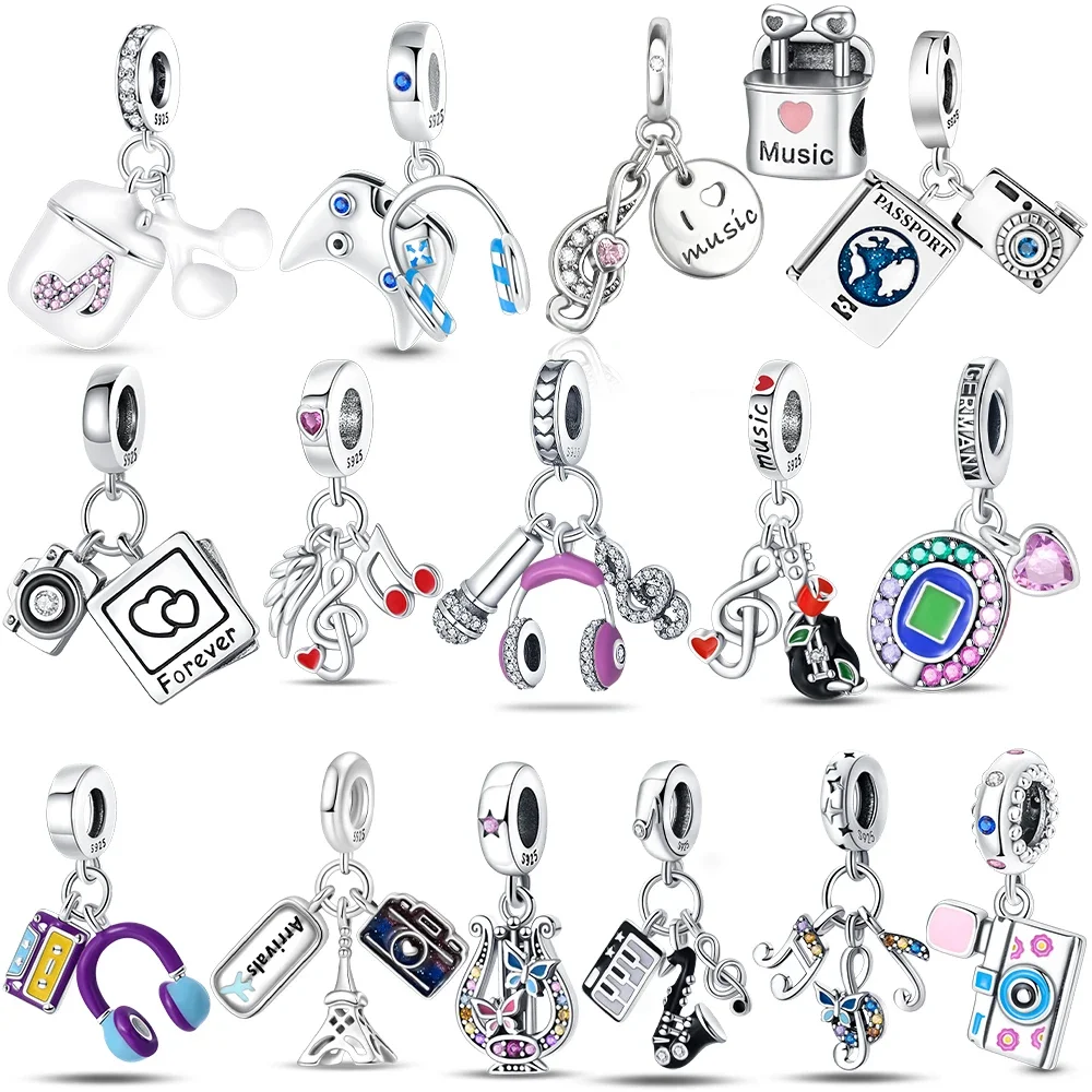 Charms Colorful Zircon Note Headphones Game Console Beads Fit Bracelet Women Jewelry 925 Silver Original Making Diy Gift