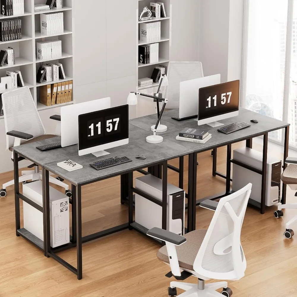 Modern Gaming and Study Desk 40 inches Grey with 2-Tier Shelves, Large Storage Space for Writing and Gaming