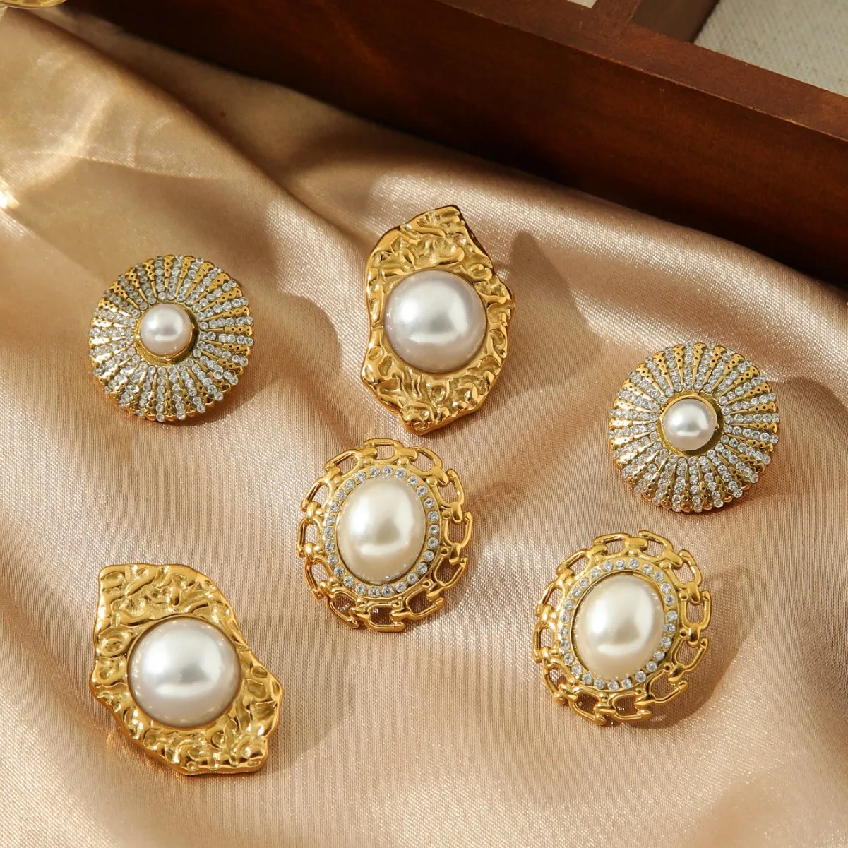 

Irregular Pearl Texture Jewelry Earring Stainless Steel 18k Gold Plated Water Proof Ear Studs Jewellery Valentine's Day Earrings
