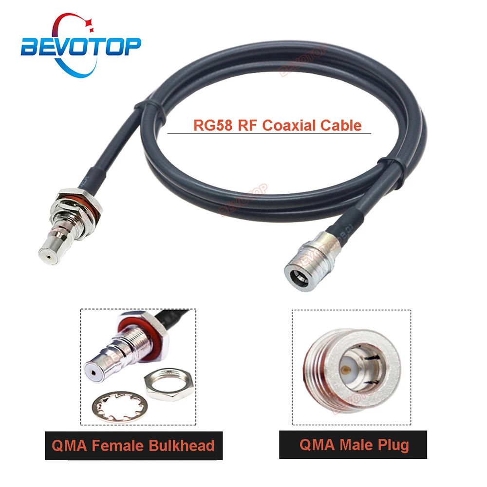 

BEVOTOP RG58 QMA Cable QMA Male 90° / 180° Plug to QMA Female Jack Bulkhead 50 Ohm Low Loss RG-58 RF Coaxial Pigtail Jumper