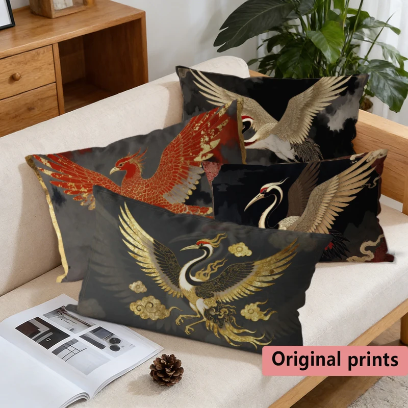 Vintage Chinese Style Crane Phoenix Pillow Cases Suitable For Sofa Bedroom Car Pillow Cover Rectangular Back Cushion