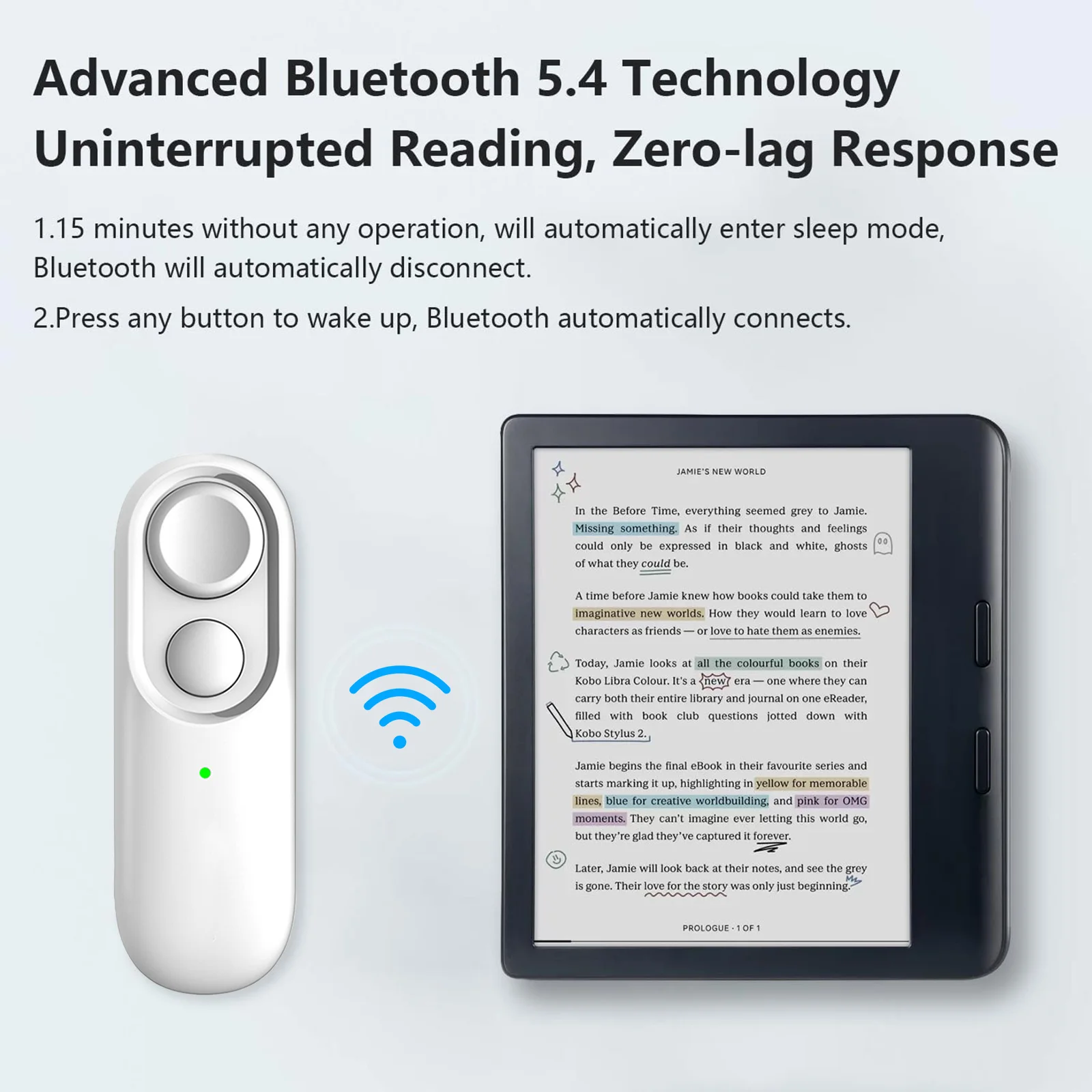 BT5.4 Reading Trigger Clicker Rechargeable Wireless Page Turn RC Lightweight Silent Pages Turner for Kobo Reading Accessories