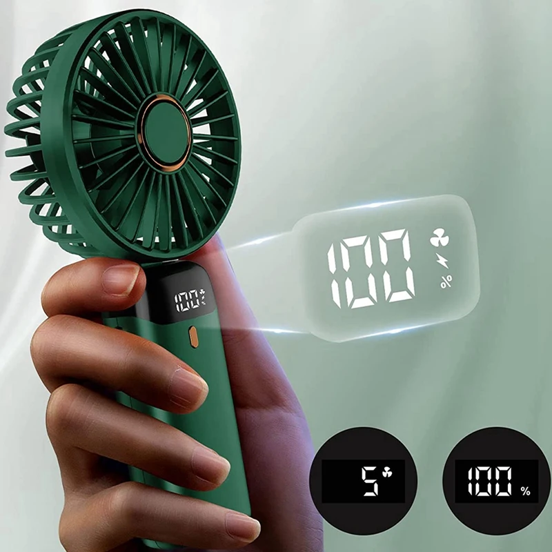 Handheld Fan, Mini Portable Personal Fan USB Rechargeable, Small Pocket Fan With Strap And Base 5 Speeds