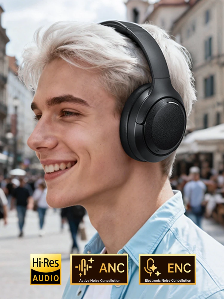 OneOdio EKSA P300 – bezprzewodowe słuchawki z aktywną redukcją szumów (ANC), Bluetooth 5.4, słuchawki nauszne, wysokiej jakości dźwięk Hi-Res HiFi, wyposażone w mikrofon AI ENC, czas pracy do 100 godzin. — zdjęcie produktu 7