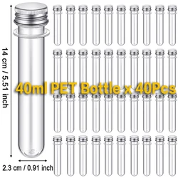 40Pcs 40ml Plastic Test Tubes with Screw Caps Transparent Candy Storage Cases Data Cable Storage Tube