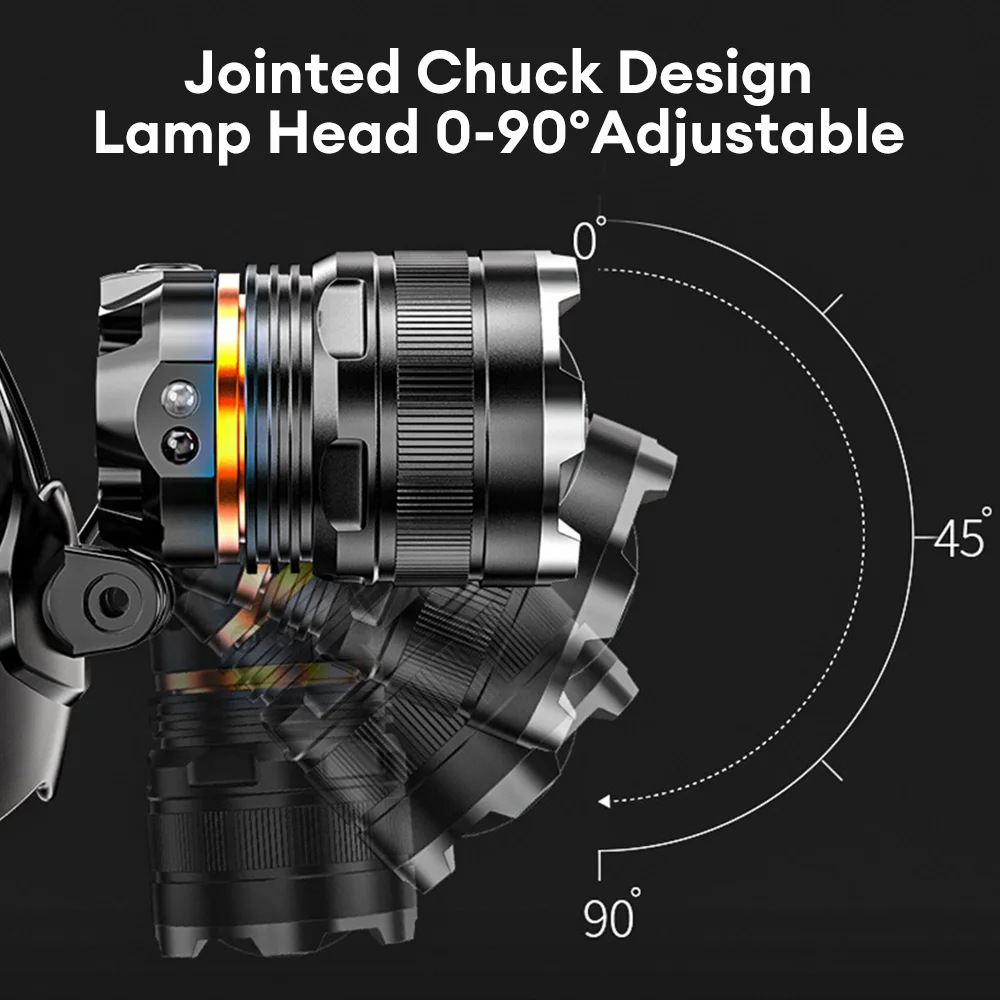 High Power Headlamp XHP50 LED Headlight 4 Modes Adjustable 90° Rechargeable Sensor Headlamp For Outdoor Fishing Camping Running