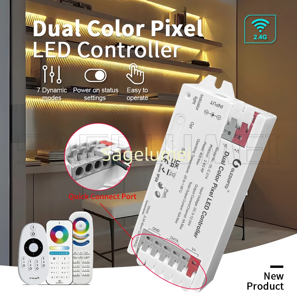 GL-C-214 GL-RC-009/006Z 2.4G RF Pixel LED Controller Dual Color WWCW Dimmer White Light Dynamic Wago Connect Port Horse Racing