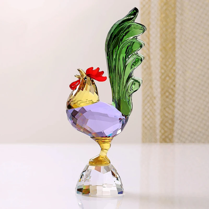 l*-Crystal Big Rooster Sculpture Creative Zodiac Statues Chicken Model Figurine Crafts Desktop ,Luxury Artwork,