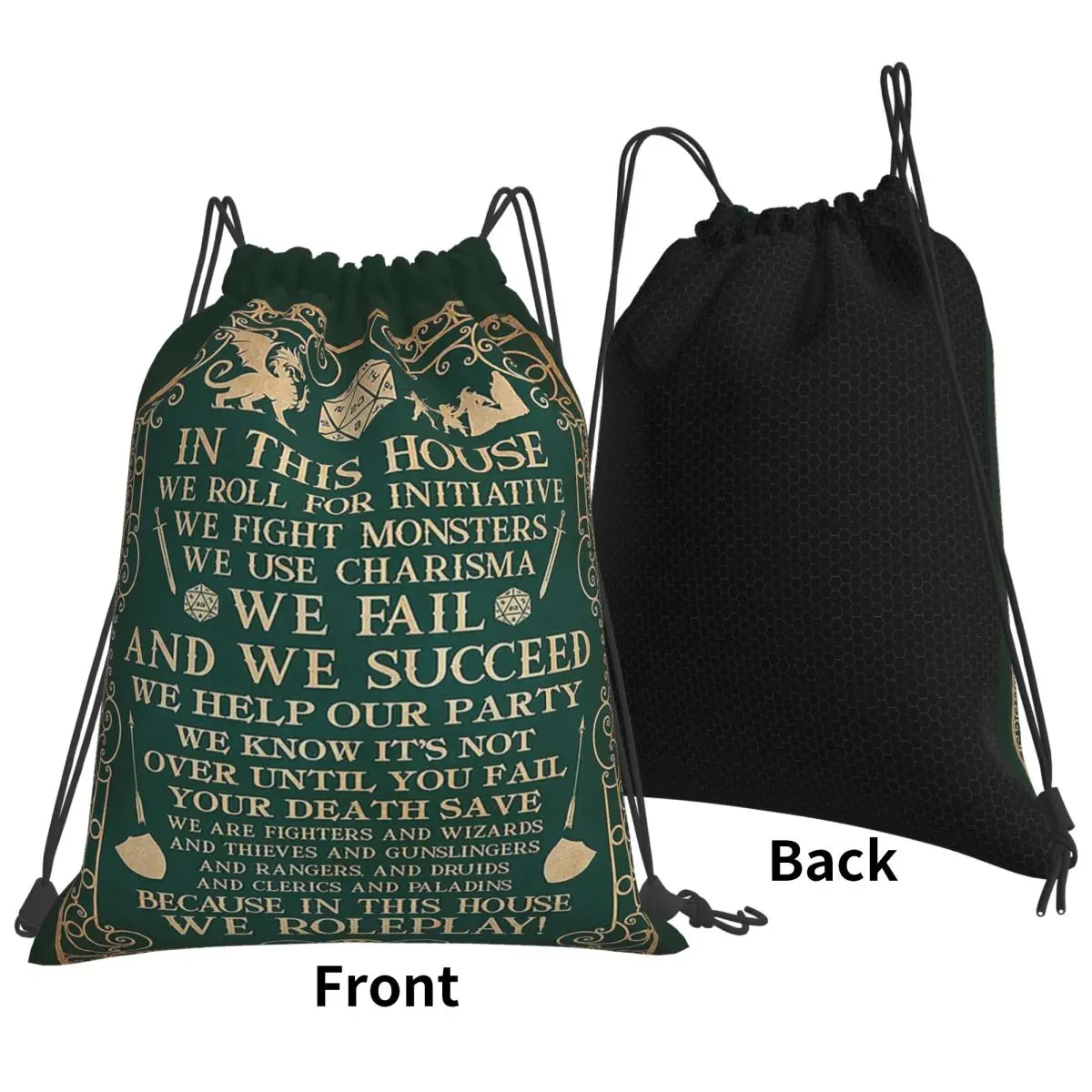 Dnd Game In This House We Roll For Initiative We Roleplay Backpacks Portable Drawstring Bundle Pocket Sports Bag Book Bags
