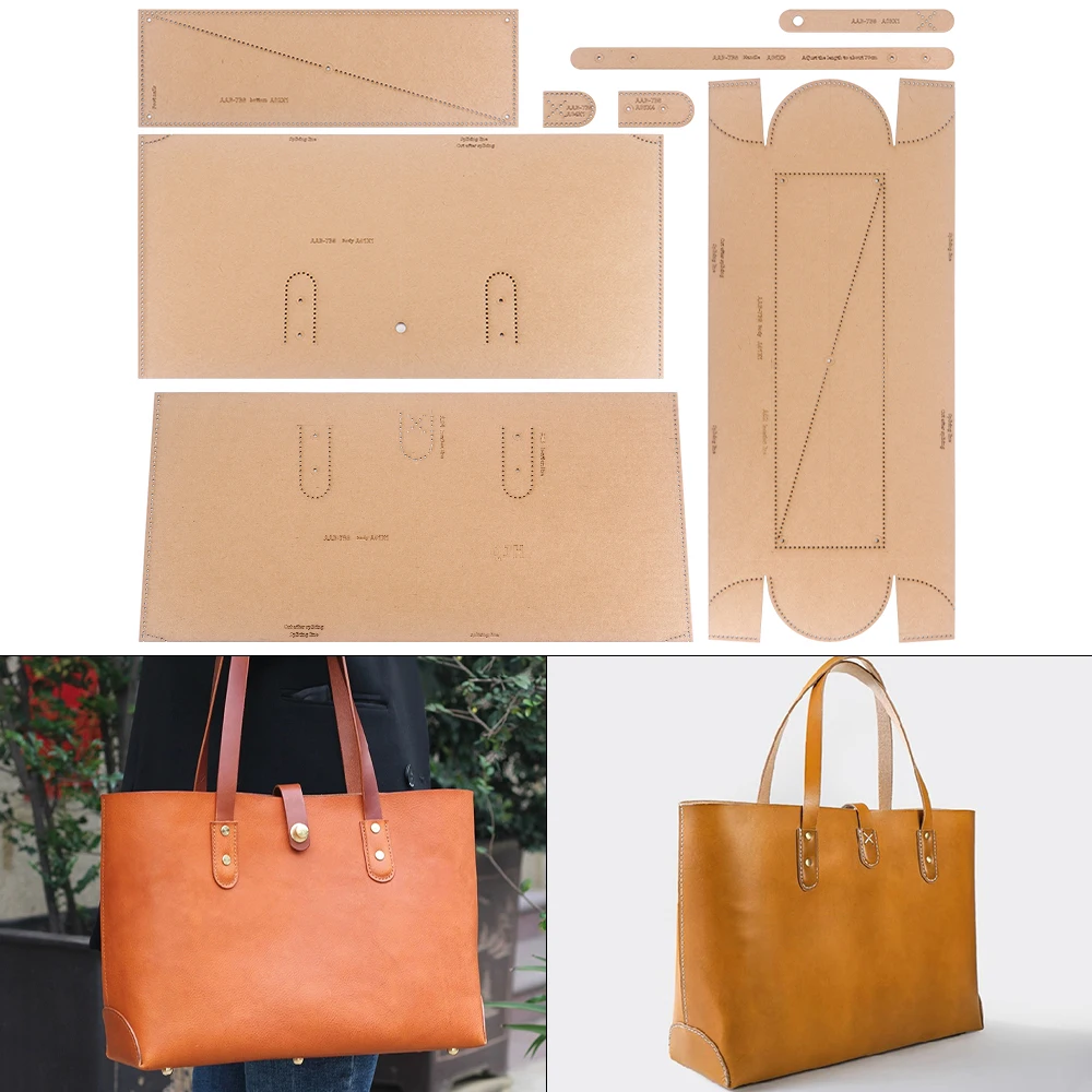 1 Set Large Capacity Vintage Handbag, Shoulder Bag - Kraft Paper Template,DIY Leather Handmade Crafts,Sewing Template with Holes