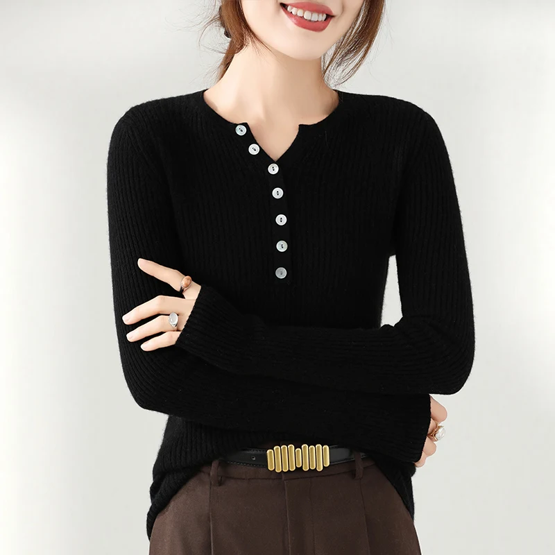 100% pure cashmere sweater autumn/winter new casual knitted Tops V-neck women's slim fit pullover sweater wool Blouse