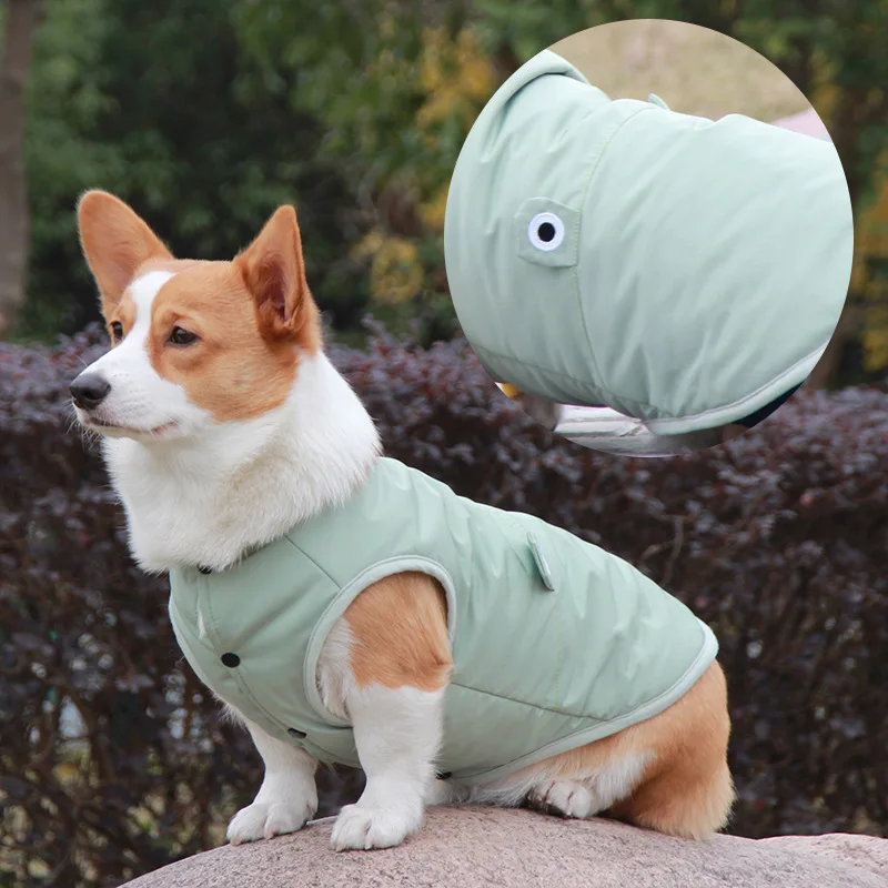 Cute Embroidery Dog Cotton Suit Plush Waterproof Teddy Corgi Clothing Winter Warm Pet Clothing