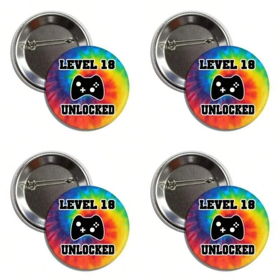 

Level 18 Unlocked Gaming Button Pin 18th Birthday 2.25 Inches Badge