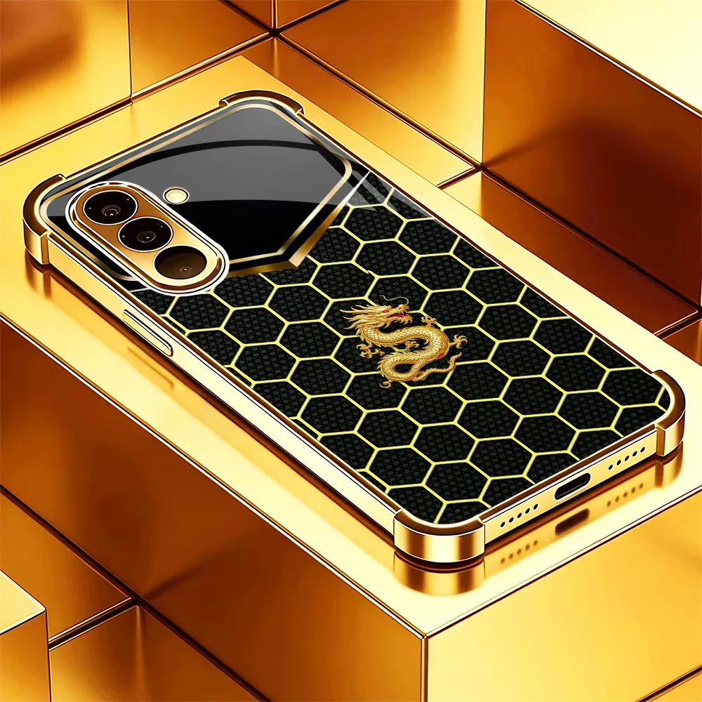 Business grid dragon pattern Phone case s26 Glass phone case for Samsung Galaxy s26/s25/s24/s23/s22/A56 A16 A34 A55Ultra FE Plus