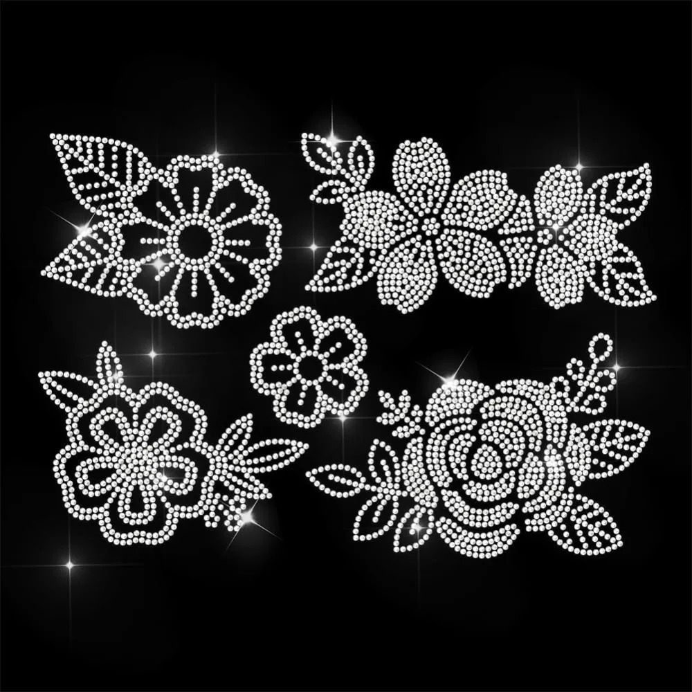 Weiße Strass-Aufnäher zum Aufbügeln, Blumen, Bling-Hotfix-Aufnäher für Kleidung, 11,6 x 8,2 Zoll, große Pailletten-Applikation zum Aufbügeln für Jeans