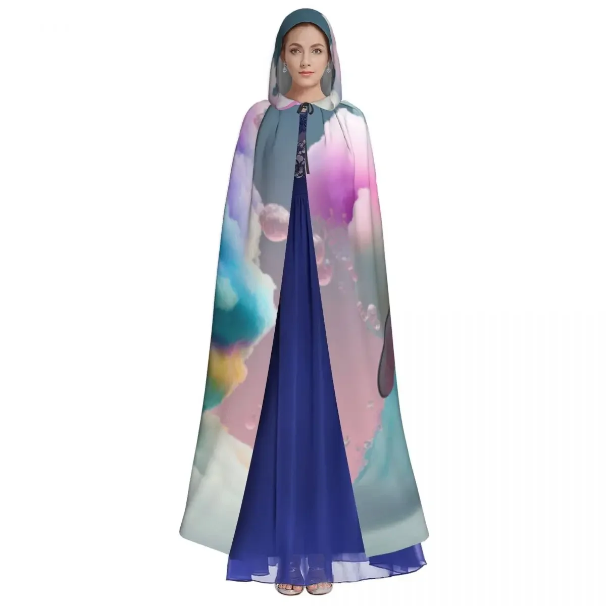 Adult Halloween Colorful Penguin With Pastel Color Cape Hooded Medieval Costume Full Length Dress Coat