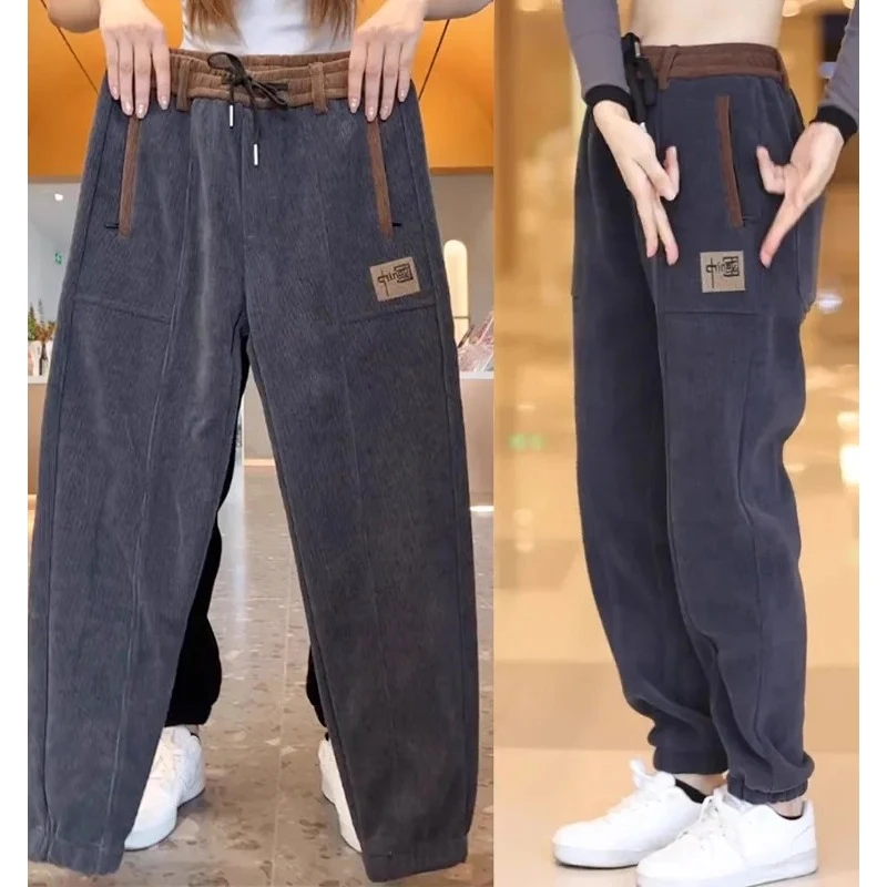 

Boao бархатные мужские свободные прямые брюки Thiened осень-зима вельветовые повседневные брюки с вышивкой дышащие удобные полиэстеры...