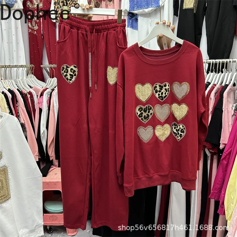 

Новые весенне-осенние женские комплекты с капюшоном Love Diamonds, пуловер с круглым вырезом и длинными рукавами + повседневные прямые брюки с эластичной резинкой на талии