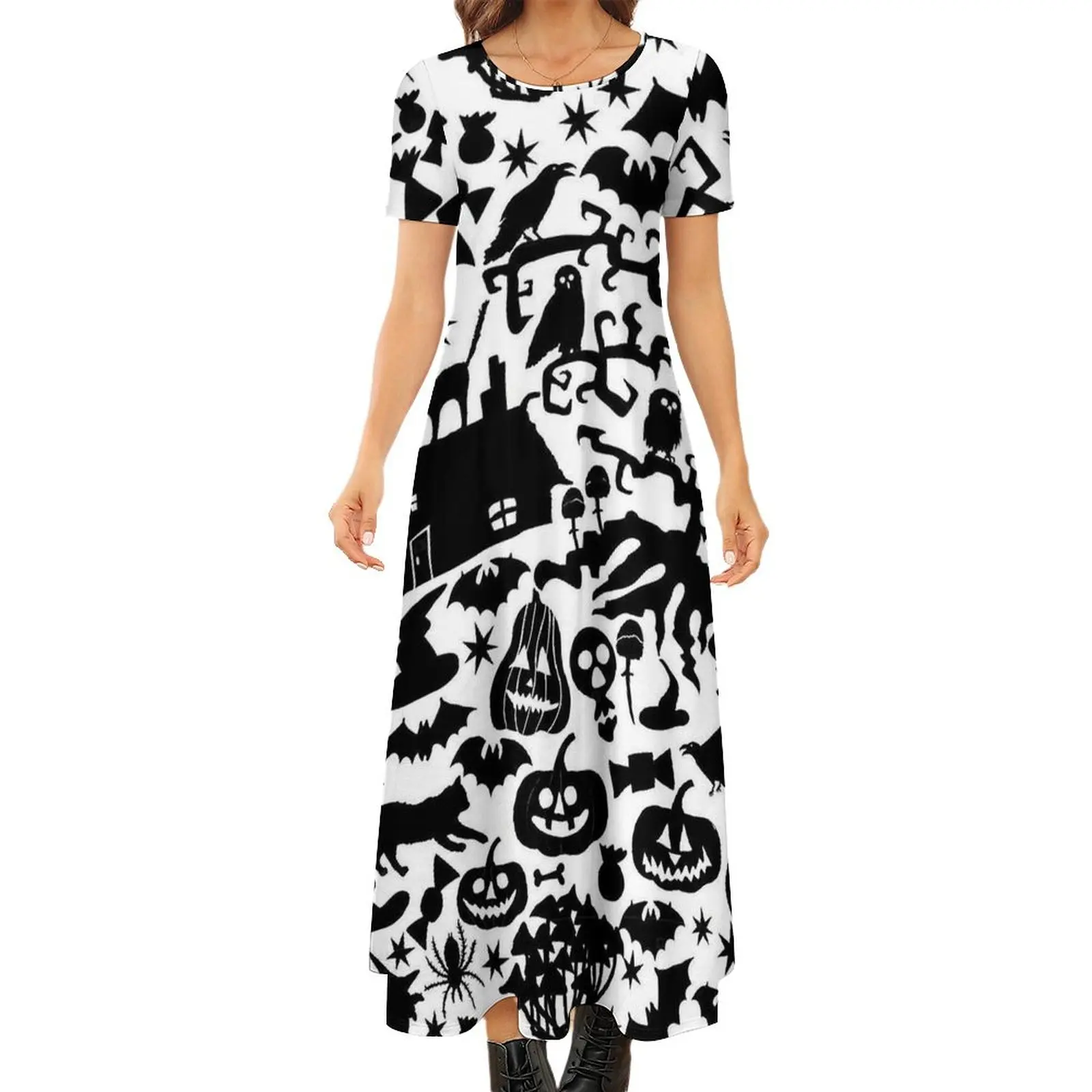 Halloween Scary Evil Pumpkin Dress  Kawaii Maxi Dress Woman Short Sleeve Aesthetic Bohemia Long Dresses Big Size 6XL 7XL