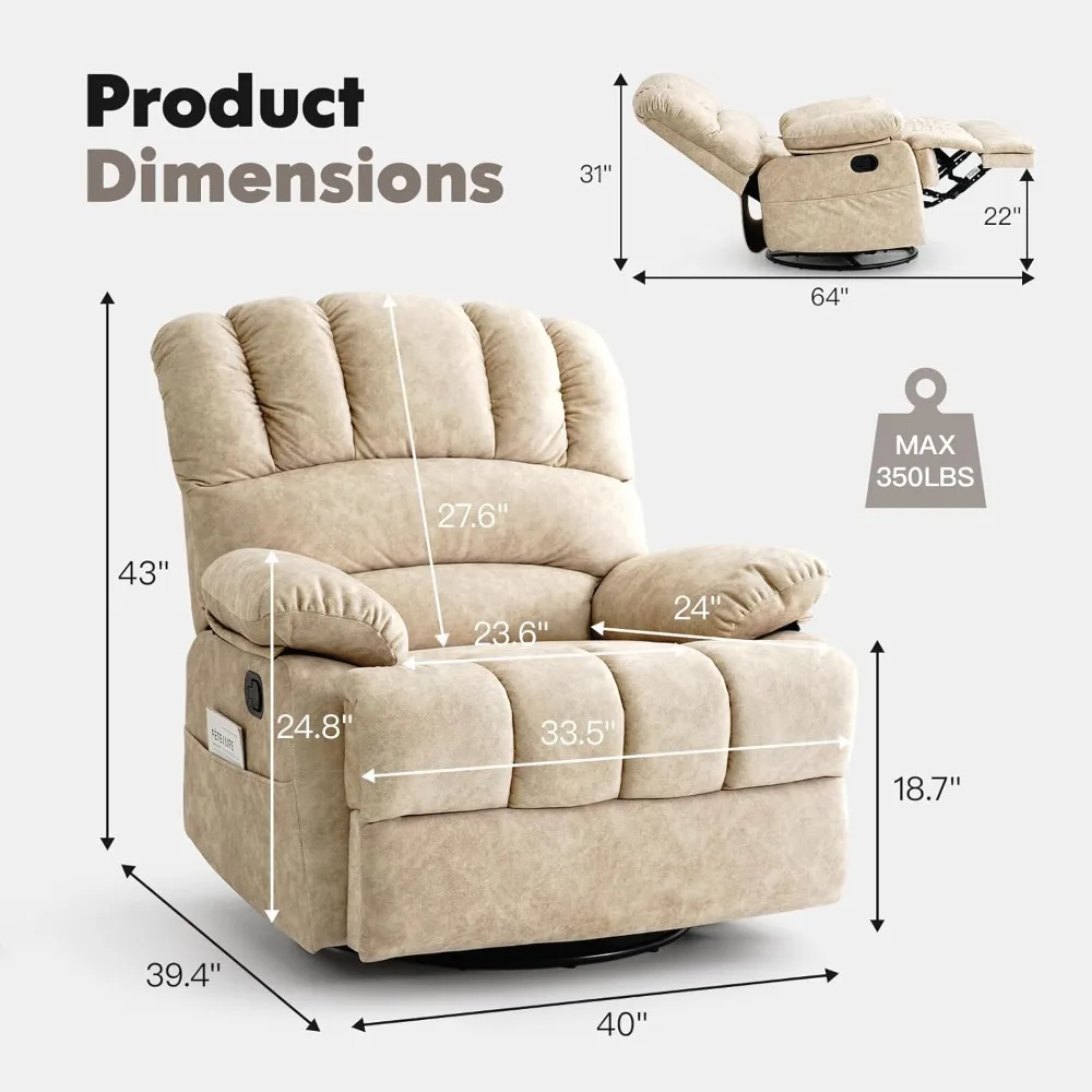 Oversized Swivel Rocker Recliner Chair, Glider Rocker Recliner, Lazy Recliner Chair with High Back, for Living Room