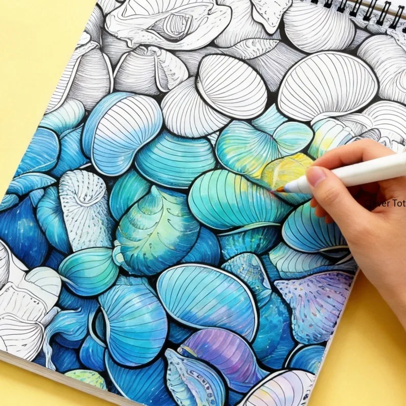 Adult Stress Relief Ocean Hand Drawn Graffiti Coloring Book, Turtle/starfish/tropical Fish/coral/shell/underwater Castle Themes