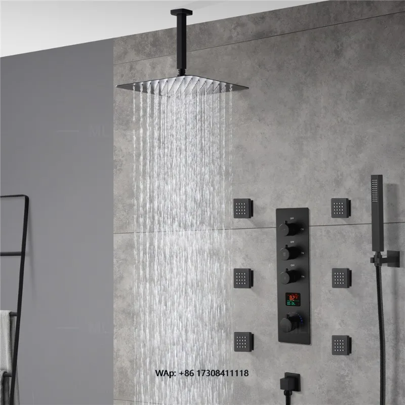 

Bathroom Light Emitting Diode Rain Shower Set 300 * 300mm Recessed Ceiling Rain Shower Head Set Thermostatic Diversion Valve