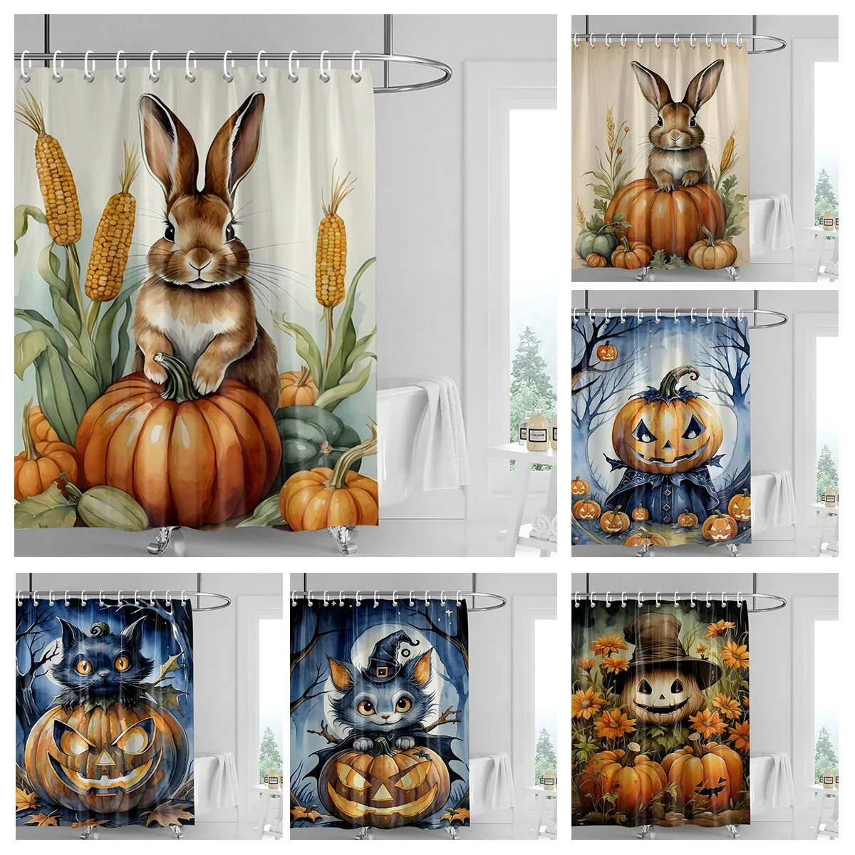 Home decoration shower curtains for bathroom waterproof curtain fabric Modern Nordic style Living Room Halloween Autumn Pumpkin