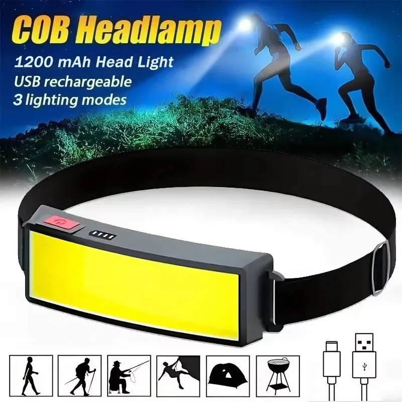 COB Portable LED Headlights Outdoor Headlight Built in Battery USB Rechargeable Head Lamp Camping Fishing Climbing Lantern