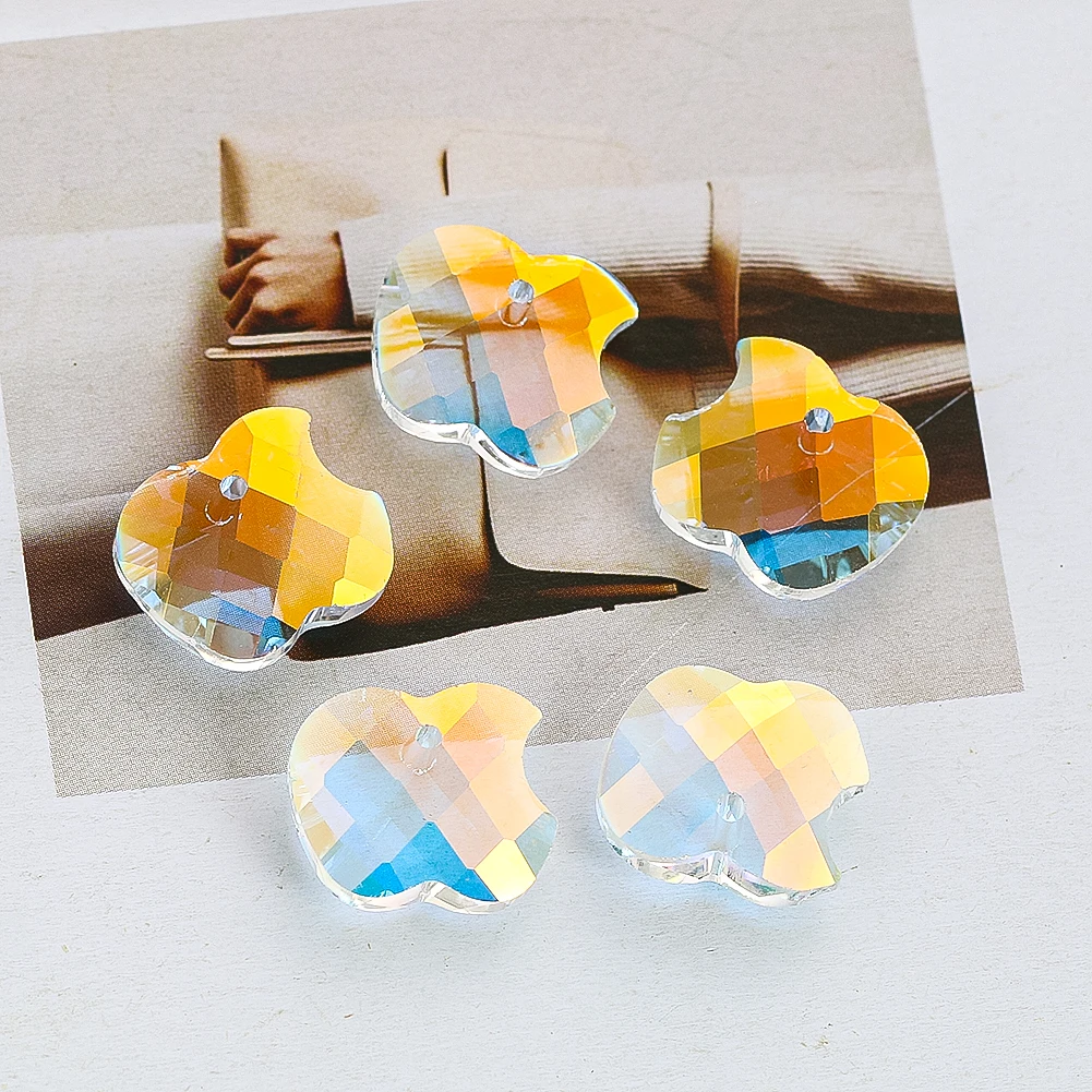 5PC Aurora AB Color Laser Faceted Prism Apple Flatback Holes Pendant Spacer Beads Streamer Sun Catcher Dangle Jewelry Make Parts