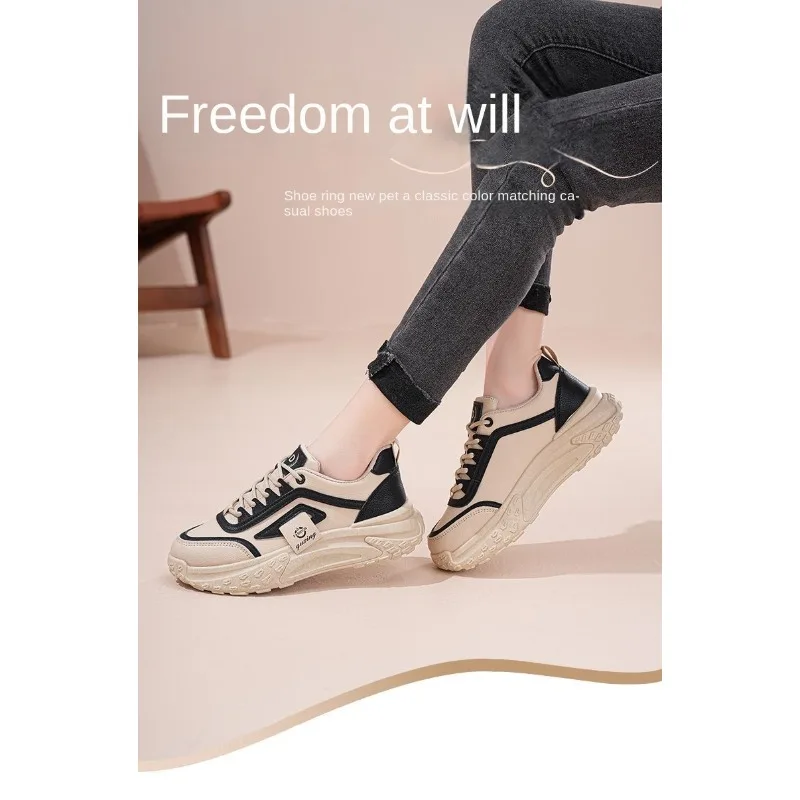 Korean Style Thick Platform Dad Shoes Spring New Street Style Student Running Sneakers Height Increasing Casual White Shoes