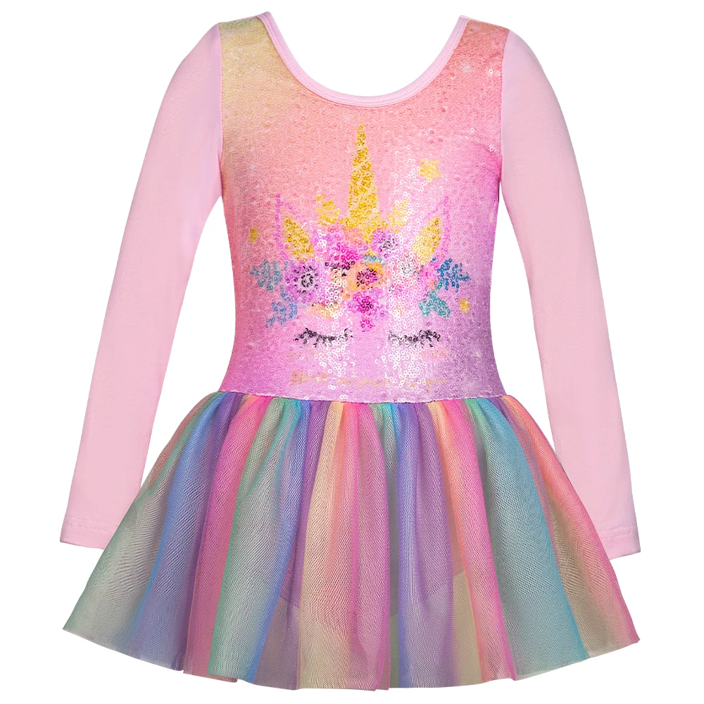 Mädchen Ballett Trikot Langarm Ballerina Outfits Einhorn Kleidung Regenbogen Gymnastik Rock Tanz Kleid