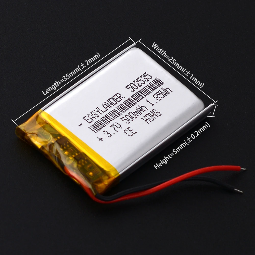 502535 3.7V 500mAh Rechargeable Lithium Lipo Li-ion Polymer Battery
