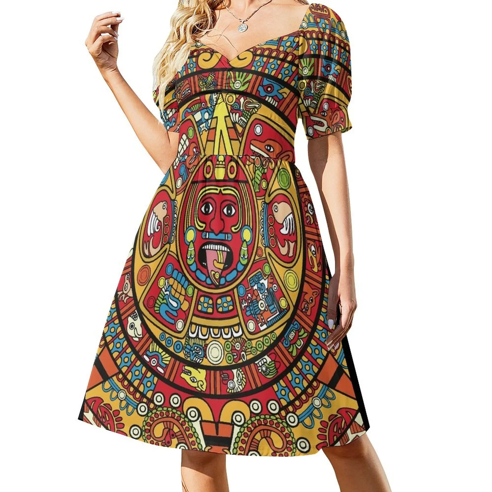 

Colorful Mayan Calendar Short Sleeved Dress dress summer women's evening dress 2025 chic and elegant evening