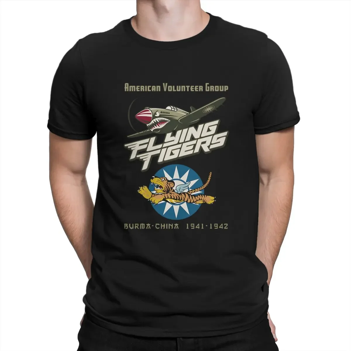 2025 new model Air Fighter Cotton Clothing Humorous Short Sleeve Crewneck Tees Graphic Printed Men AVG Flying Tigers T Shirt