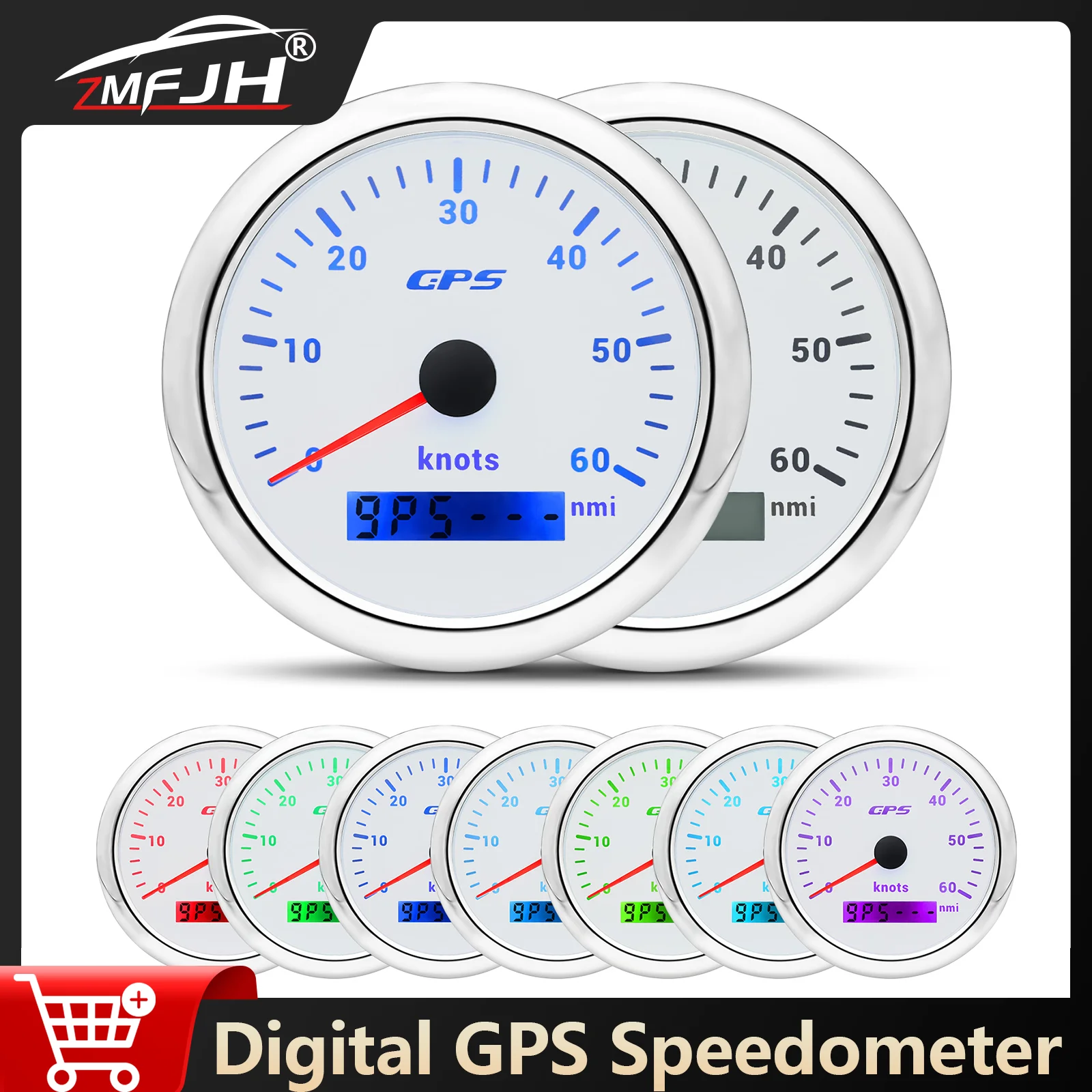 

85-мм GPS-спидометр с 7-цветной подсветкой и GPS-антенной, 30/60 узлов/км/ч/миль/ч, для морских судов, автомобилей, лодок, водонепроницаемый, 12В/24В