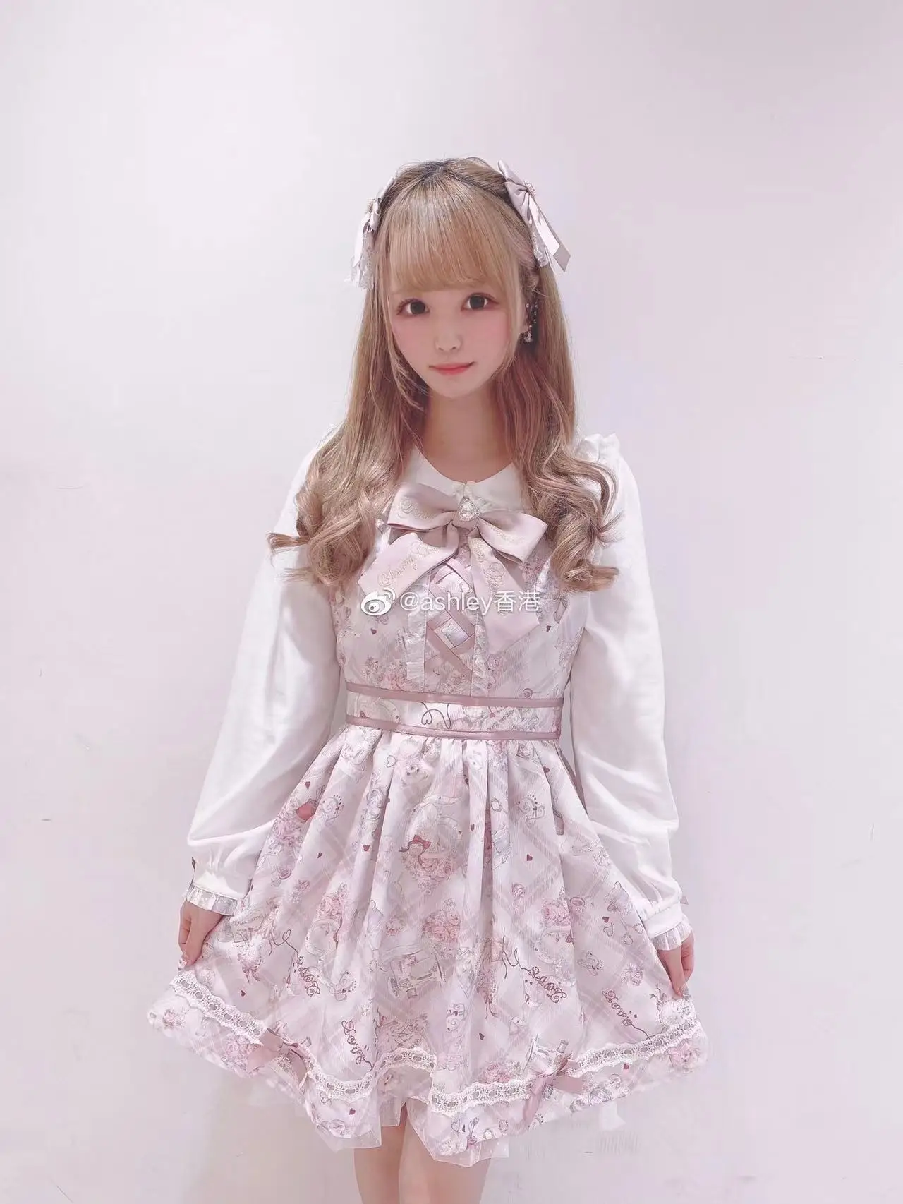 Imagem -03 - Primavera Novo Estilo Japonês Doce Vestido Feminino Lolita Bordado Arco Urso Impresso Vestido Feminino Manga Longa Vestido Rojita