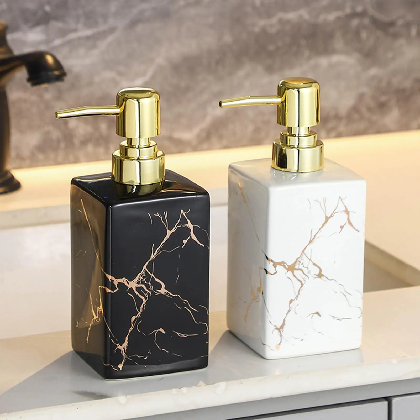 Refillable Ceramic Soap Dispenser Bathroom Sink Countertop Lotion Bottle 17oz Foam Container for Kitchen