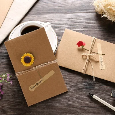 50pc Kraft Simulation flower greeting card envelope Pure Retro creative invitation Wedding thanks birthday card Party supplies