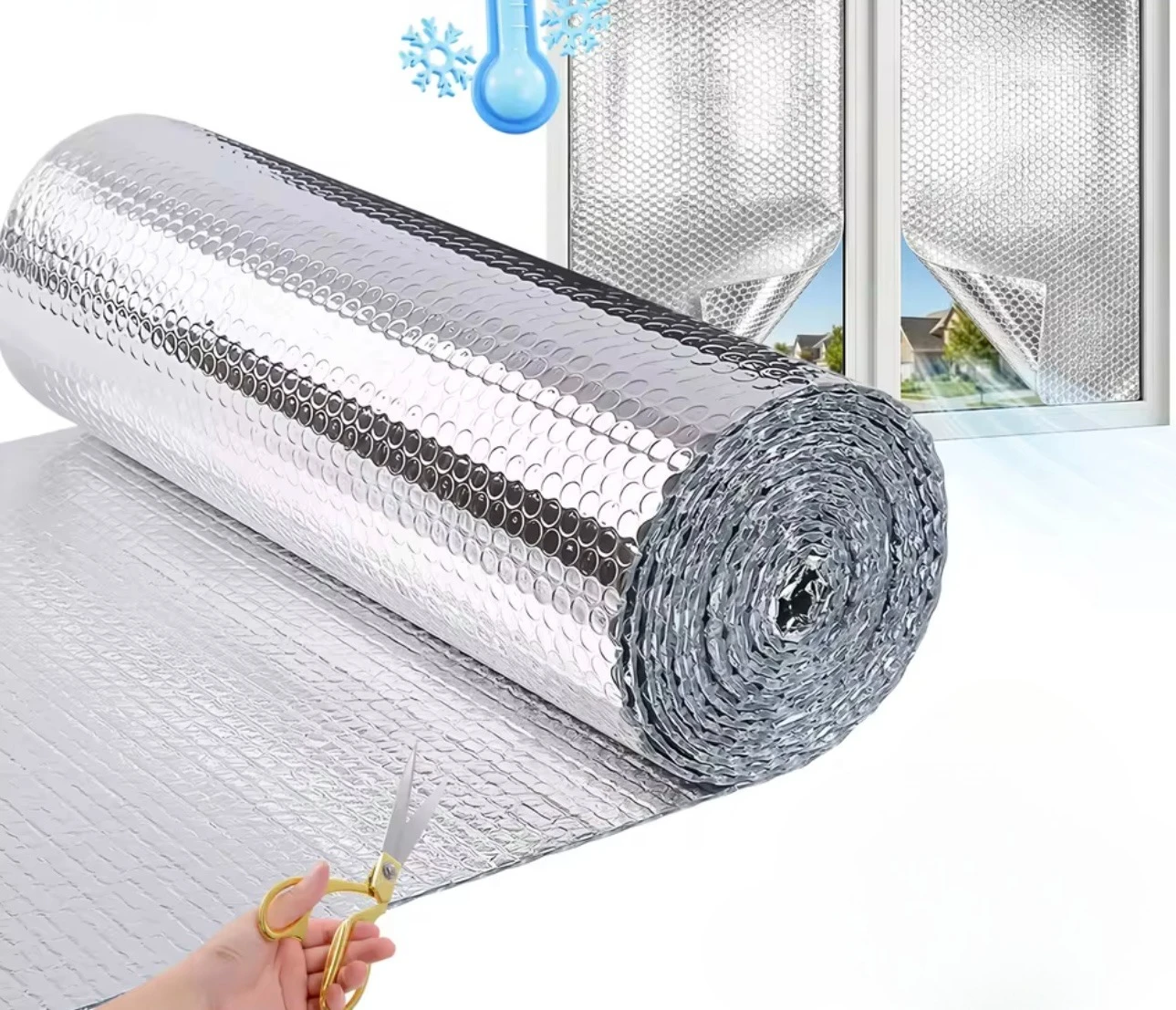 Image of 5m Thermische Isolierung Fenster-Sonnenschutzfolie Anti-UV Fensterfolie Hitzeabweisende Doppelseitige Aluminium-Schaum Wärmeschutz-Fensterabdeckung