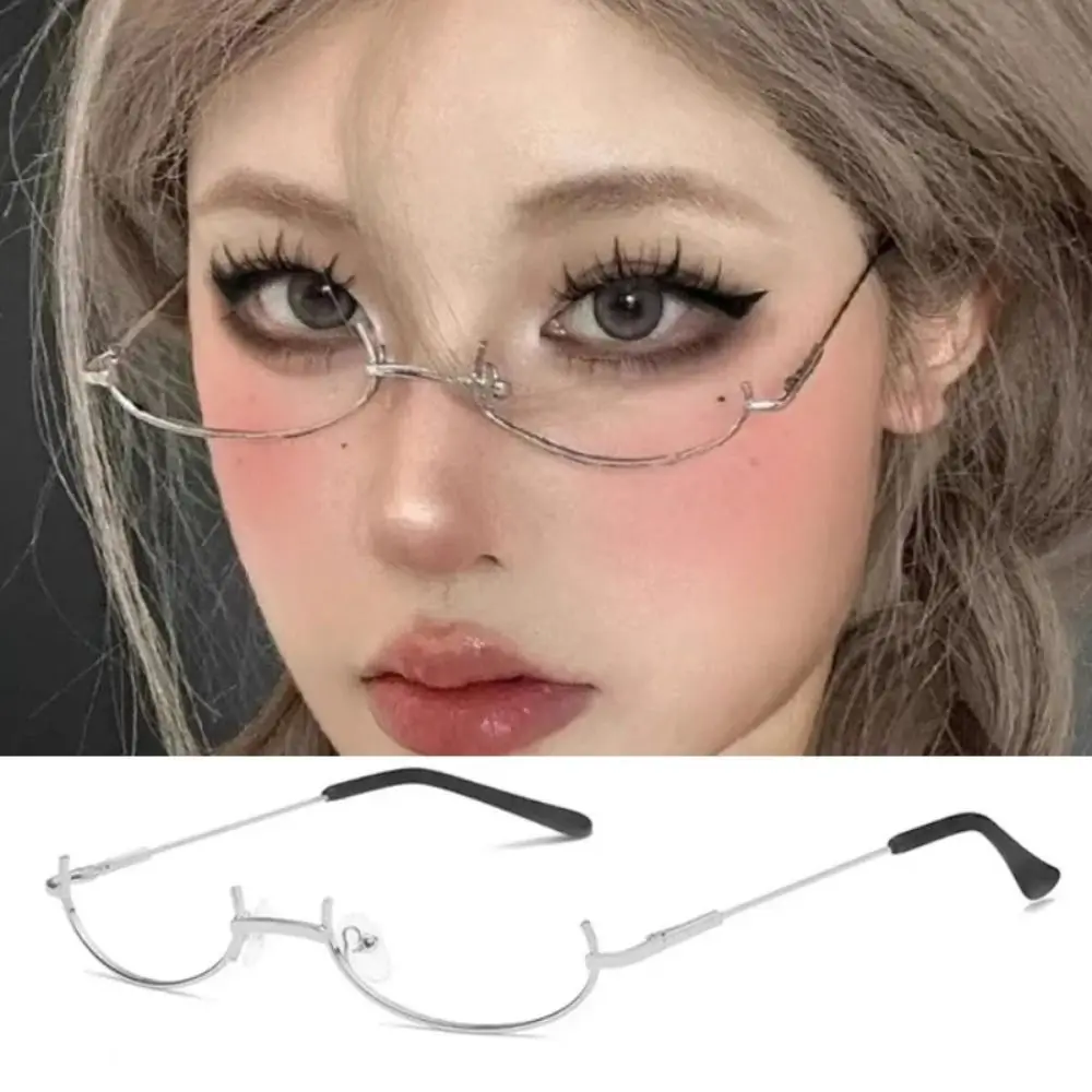 

New Without Lens Y2K Half Frame Glasses Metal Vintage Fashion Decoration Glasses Chic Harajuku Photography Fake Glasses Girls