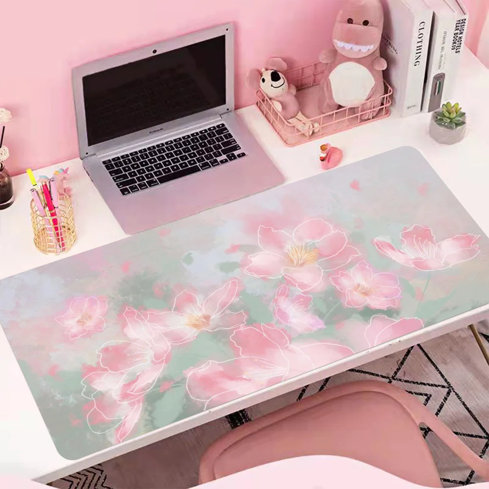 Small fresh pink flowers Mousepad Large Mouse Mat Gaming Mousepad sakura company Rubber Keyboard Mats Desk Pad Violet Mouse Pads