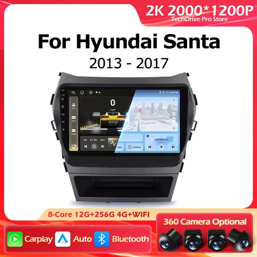 Android 15 Carplay para Hyundai Santa Fe IX45 2013-2017 Radio de coche navegación automática GPS reproductor Multimedia inteligente Bluetooth