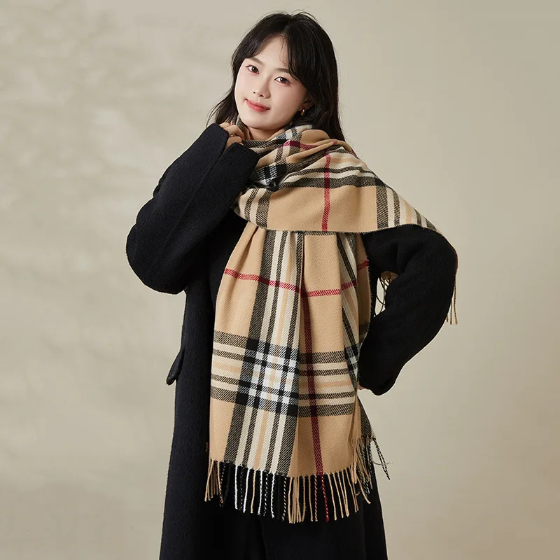 

Color matching British plaid scarf autumn and winter warm scarf shawl dual-purpose new imitation cashmere tassel