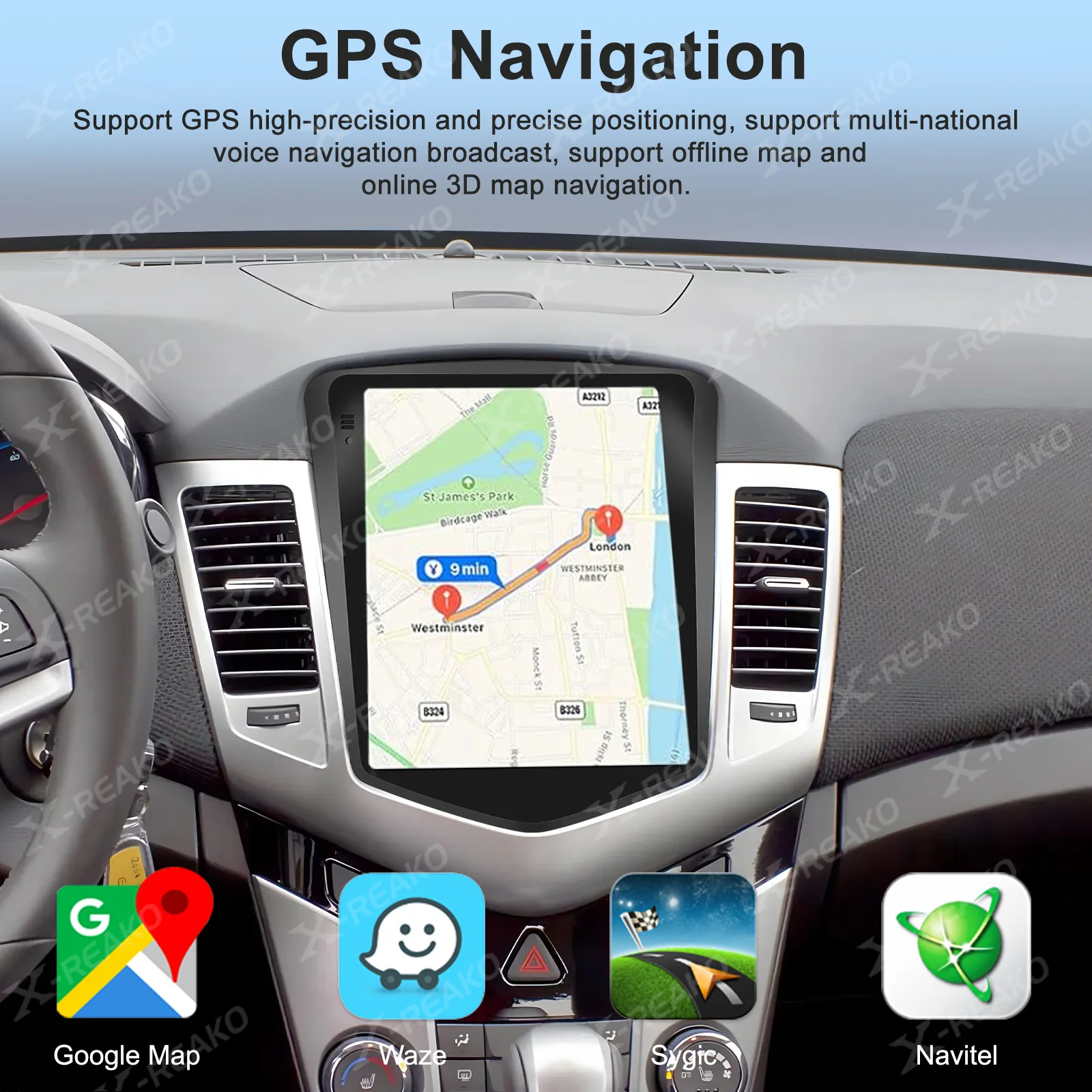 X-REAKO 9.7 بوصة أندرويد 12 Carplay Auto 4Core DSP لشروليه كروز 2008-2014 راديو السيارة الوسائط المتعددة مشغل فيديو Navigaion 2Din