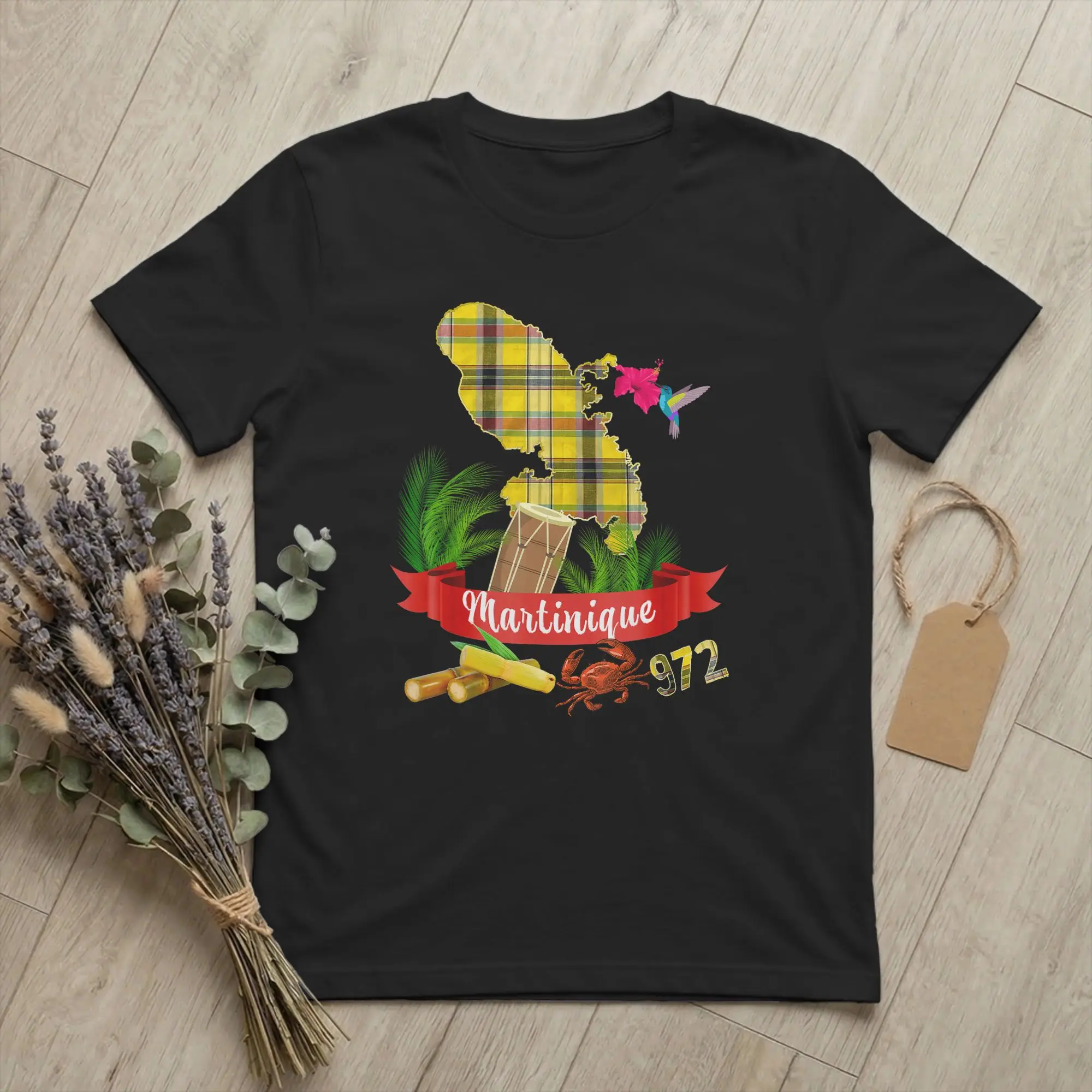 Camiseta Martinique 972 Colibri Hibiscus Madras para hombre, camisetas de algodón de Francia, camiseta informal de manga corta con cuello redondo, camisetas para adultos
