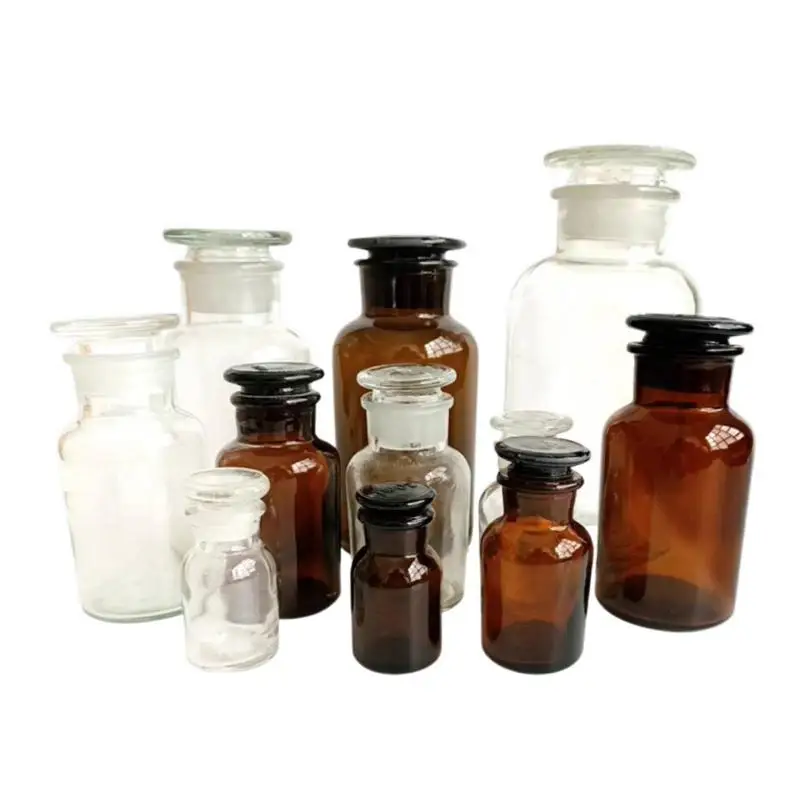 Pot en verre transparent/marron, bouteille de réactif à large ouverture, expérience chimique de laboratoire, 60ml, 125ml, 250ml, 500ml, 1000ml, 2500ml