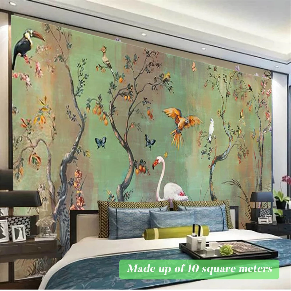 

Cloth Waterproof Mural Wallpaper 3D Retro Tree Nature Scenery White Crane Birds Photo Wall Painting Living Room Bedroom Sticker