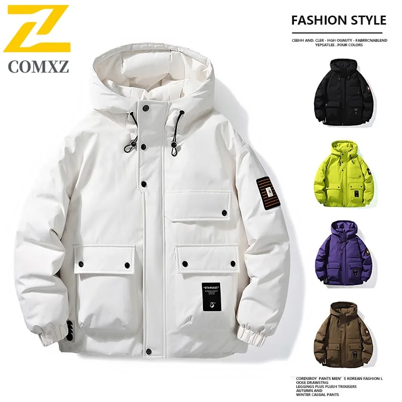 COMXZ Men Parker Coat Versatile Outdoor Ski Travel Windproof Waterproof Climbing Padded Jacket Warm Street Cycling Winter Jacket
