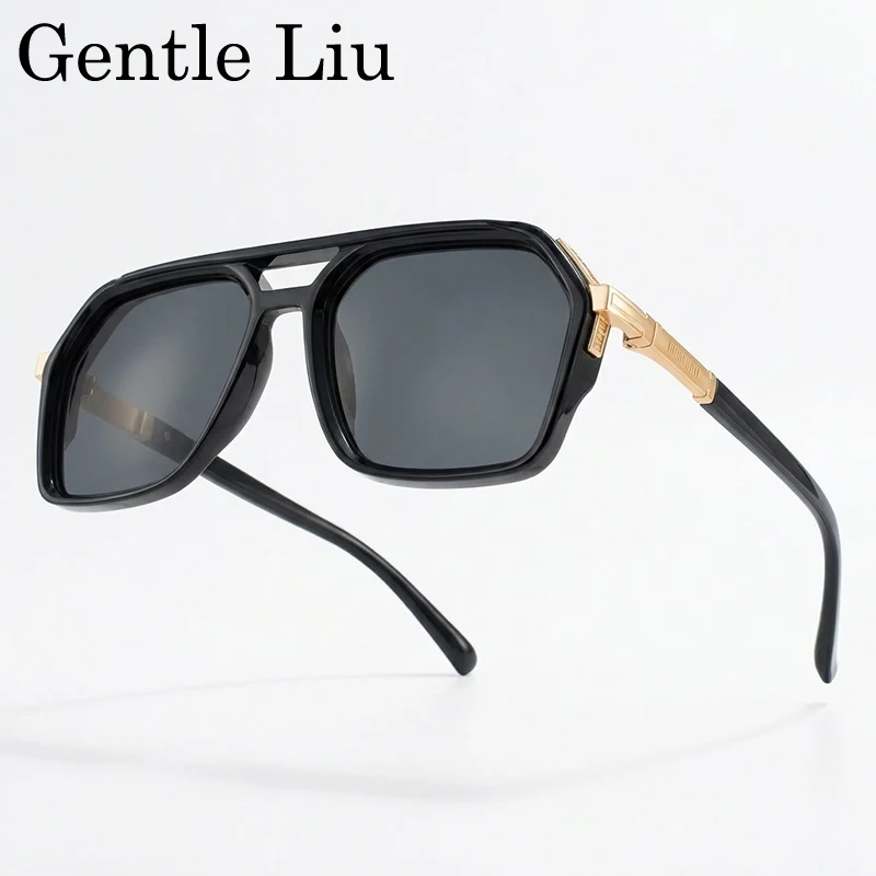 

Flat Top Polarized Sunglasses Men 2026 Trend Luxury Designer Vintage Square Double Bridge Sun Glasses Driving Eyewear Shades