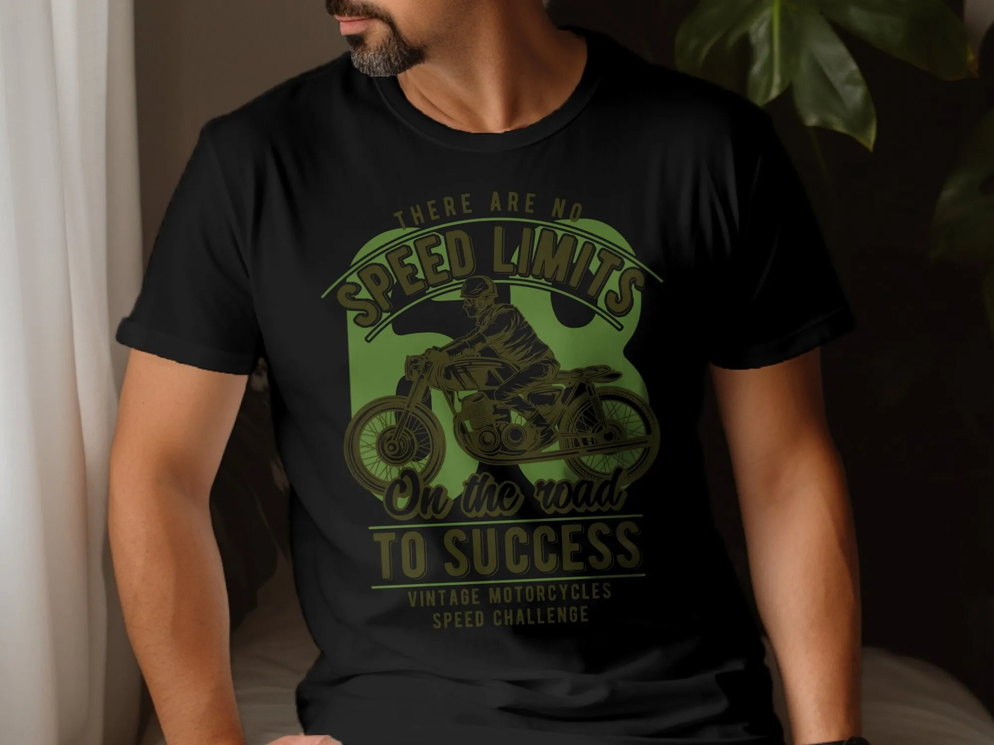 Vintage Motorcycle T Shirt Speed Challenge Road to Success Retro Biker for Motorcyclist Men's Cotton Top